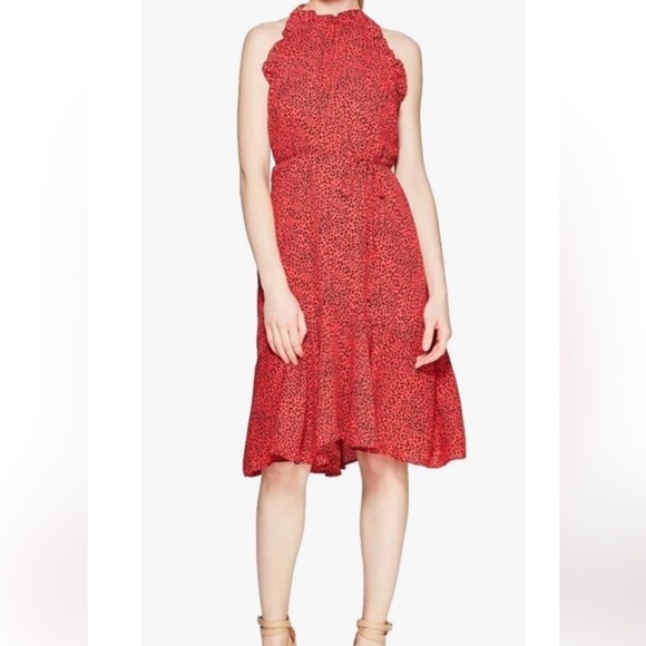 Who What Wear Leopard Print Halter Midi dress Red Black With Ruffle Trim Size S - Picture 1 of 10